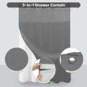 Inhousolu Stall No Hook Shower Curtain with Snap in Fabric Liner Set Waffle Weave 230GSM Weighted Hem, Waterproof & Washable Bathroom Curtain Spa Luxury with Mesh Top Window 36" W x 72" L Grey