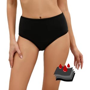Leoparts Period Swimwear Leakproof Bikini Bottoms Black High Waisted Coverage Swimsuit Bottom for Girls Teens Women, Small