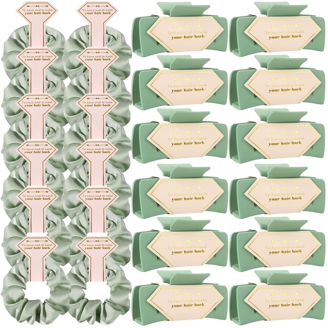 Bridesmaid Scrunchies Proposal Gifts 4.1inch Bachelorette Hair Claws Clips Girls gift for Wedding Party Favors (12pcs Sage Green)