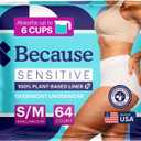 Because Adult Incontinence Underwear for Sensitive Skin - Women - Premium Overnight Disposable Briefs, Anti Odor - White, Small/Medium - Absorbs 6 Cups - 64 Count (4 Packs of 16)