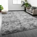 Large Shag Area Rugs 5 x 8, Tie-Dyed Plush Fuzzy Rugs for Living Room, Ultra Soft Fluffy Furry Rug for Bedroom, Indoor Carpet Nursery Rugs for Kids Room Home Decor, Light Grey