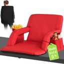 Stadium Seats for Bleachers-3 Heat Settings Backrest&Seat Cushion with Support, Portable Folding Stadium Chair with 6 Reclining, Storage Cup Holder for Football Games/Camping/Concerts (Regular, Red)