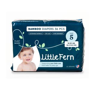 Bamboo Diapers Size 5 Extra Soft for Toddlers, Natural, Hyper Absorbent, Sensitive Diapers for Toddlers 36 Pieces Hypoallergenic, Disposable [Over 26 lbs or 11.8kg]