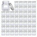 Nuogo 100 Pack 1.5oz Mini Hexagon Glass Jars Bulk for Wedding Small Honey Jars with Lids for Spice Canning Mason Gifts Candy Honey Wedding Party Favors DIY Crafts(Silver)