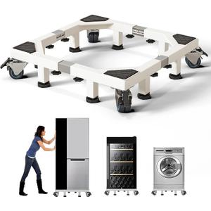 Chinchilla Heavy Duty All Stainless Steel Mobile Fridge Stand Base, Washing Machine Stand with Wheels, Adjustable Furniture Dolly for Washer, Refrigerator and Dryer