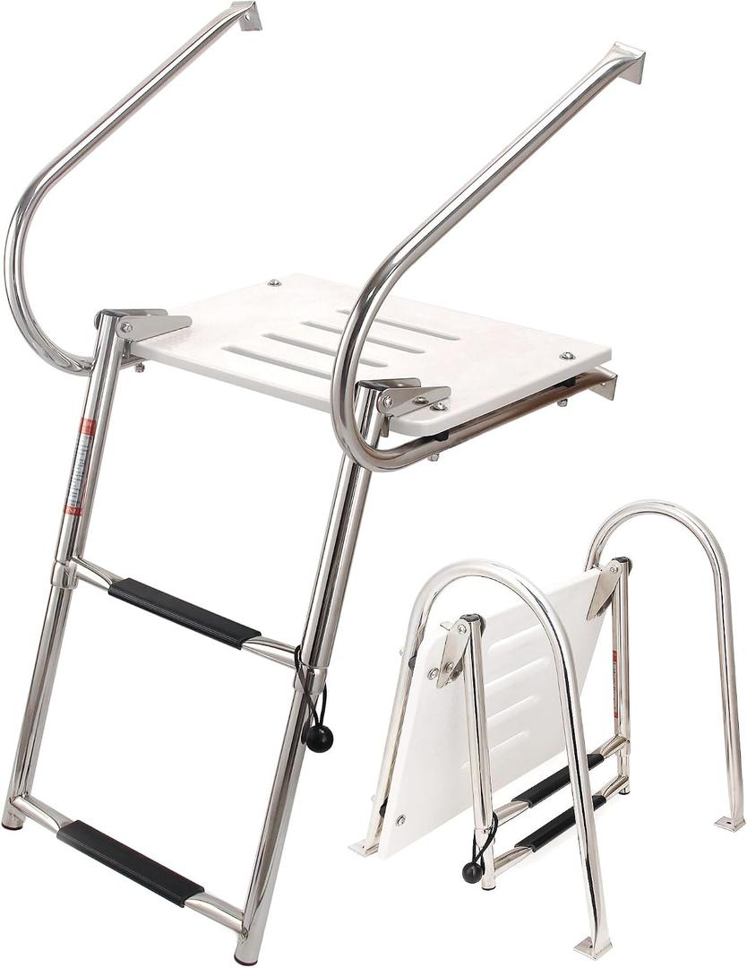 2-Step ABS Telescoping Boat Ladder | Stainless Steel Swim Platform with Handrails | 400lb Capacity | Collapsible for Pontoon, Dock & Yacht