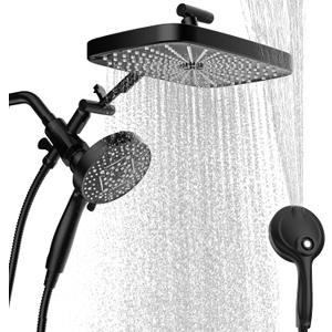 High Pressure Shower Head with Handheld, Upgrade Rain Shower Heads with Fixed Showerhead Combo, 10 Sprays Handheld Shower Head Built in Power Jets, 71" Long Hose, Matt Black