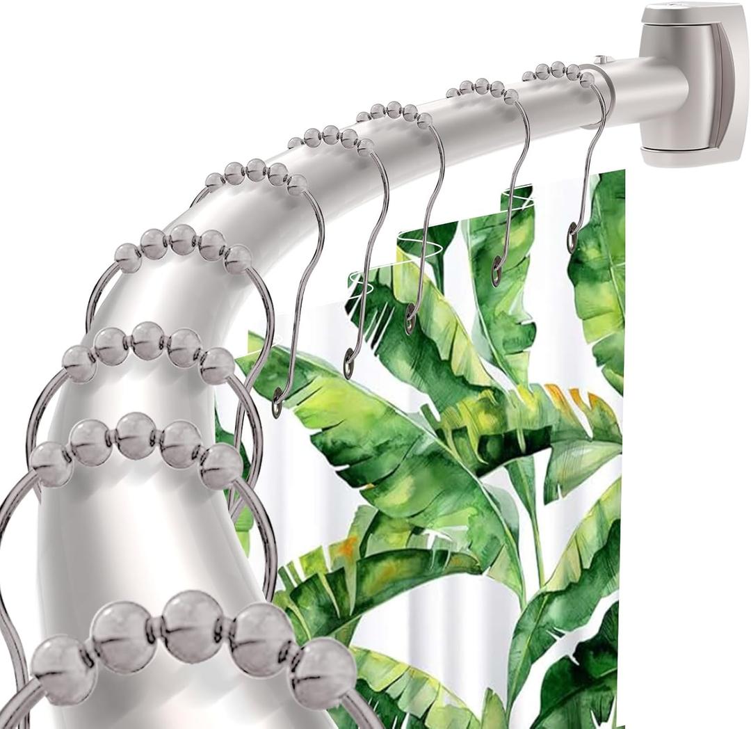 Brushed Nickel Curved Shower Curtain Rod 33-78 Inches Adjustable Splicing Design Curved Shower Rods Round Shower Curtain Rod Rust Proof Stainless Steel Curved Shower Rods For Bathroom Need to Drill (35-76")