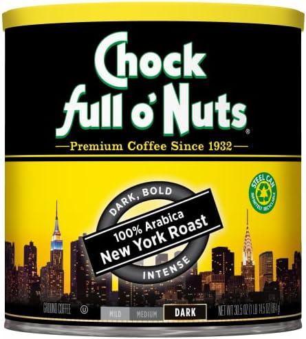 Chock Full o’Nuts New York Roast, Dark Roast Ground Coffee – Gourmet Arabica Coffee Beans – Bold, Full-Bodied and Intense Coffee (30.5 Oz. Can)