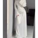 xxxiticat Women's Slip Satin Long Dress Long Sleeve Round Neck Back Lace Up Bandage Tie Wedding Party Maxi Dresses(WH,2XL) White