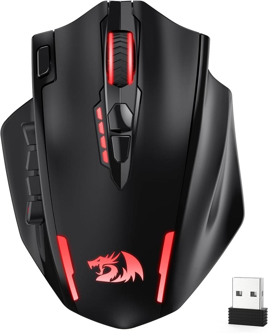 Redragon M913 MAX Wireless Gaming Mouse, 26000 DPI MMO Optical Mouse with 16 Programmable Buttons, BT & 2.4G Wireless, Software Supports DIY Keybinds (Black)