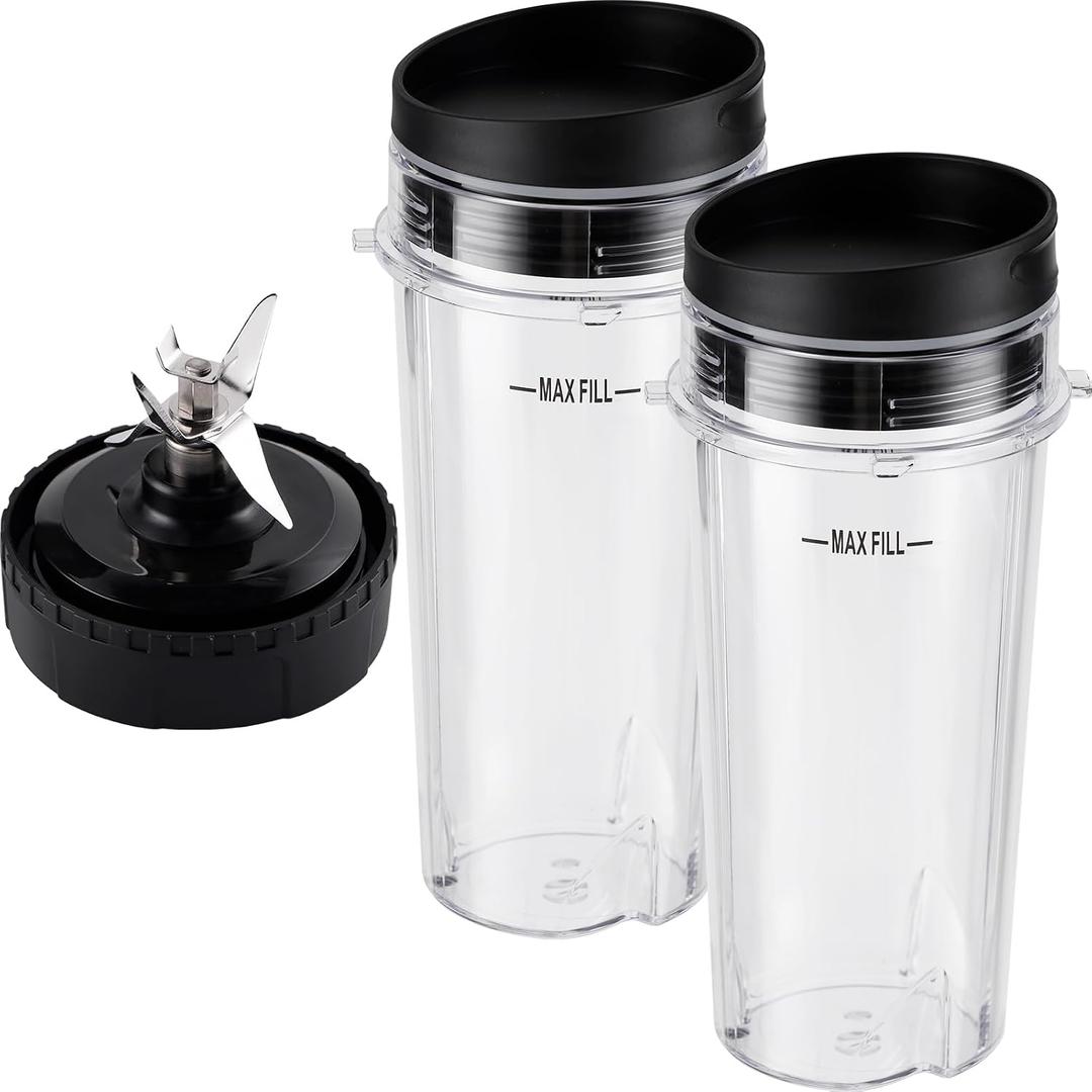 Equust 5-piece Blender Cups Replacement for Ninja Single Serve 16oz Cups with Sip & Seal Lids, 6 Fins Extractor Blade Compatible with Ninja Blenders Pro BL660 BL663 BL663CO BL665Q BL740 BL770