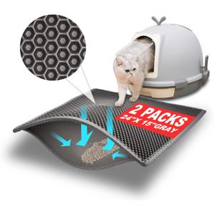 Pieviev 2 Packs Cat Litter Mat Double Layer Waterproof Urine Proof Trapping Mat (24"X15", Gray)