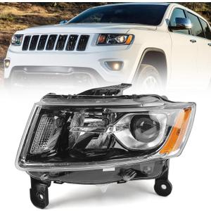 Huray Headlight Assembly for Jeep Grand Cherokee 2014-2016 [Only for Halogen Type] [Chrome Frame] OE Headlamp Replacement Driver Side
