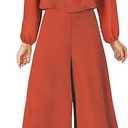 ROYLAMP Women's Summer 2 Piece Outfits Round Neck Crop Basic Top Cropped Wide Leg Pants Set Jumpsuits, Size L