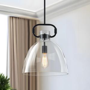 14'' Pendant Lights Kitchen Island, Black Glass Pendant Light Fixture | 1-Light Farmhouses Large Pendat Lights, Island Lighting for Kitchen Bedroom Dining Room, Adjustable Cord, E26