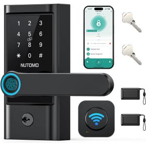 WiFi keypad Door Lock with Handle: NUTOMO keyless Entry doorlock deadbolt with Handle Set,Fingerprint Smart Lock for Front Door,Smart Electronic Deadbolt with Alexa/Bluetooth/App Control Black