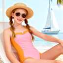 Kids4ever Girls One Piece Swimsuits Color Block Bathing Suit Kids Swimwear for Teens Beach 9-16Y (Pink)
