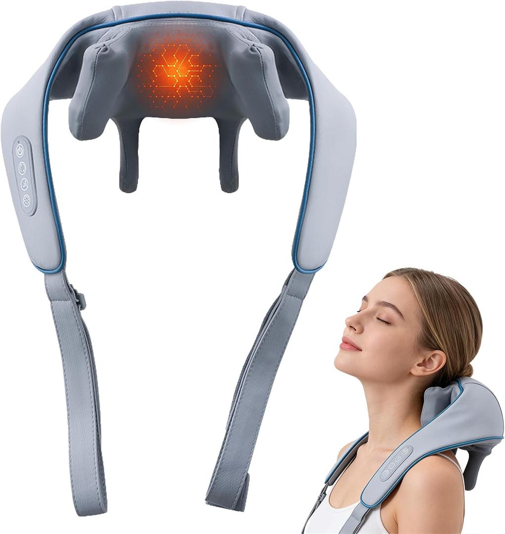 Neck Massager with Heat,Therapexa Neck & Shoulder Massager, 6D Cordless Electric Shiatsu Back Massager, Rechargeable Deep Kneading Massage Pillow for Neck Shoulders Back Waist Legs, Gray