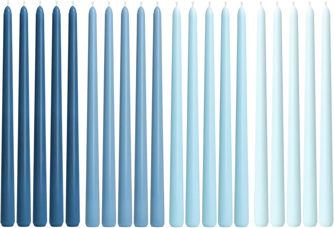 Viyffo Taper Candles 12 Inch 20 Pack Blue, Unscented, Dripless Design, Smokeless Candlesticks for Wedding, Dinner, Holiday Gift & Home Decor