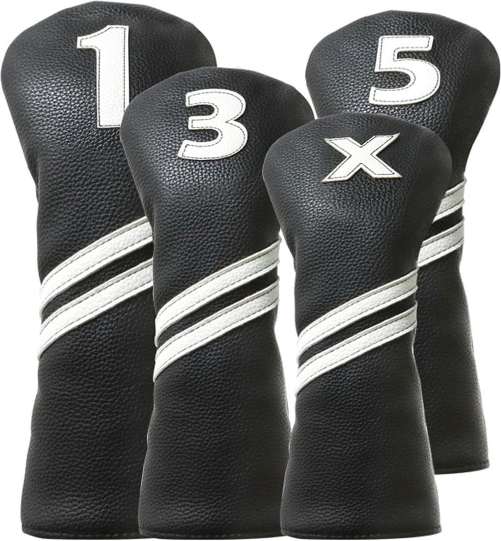 Golf Club Covers,4pcs or 1pc Golf Headcovers for Woods and Driver Fairway Hybrids Women Men - Premium PU Leather with Interchangeable Tags & Magnetic Blade and Mallet Putter Covers