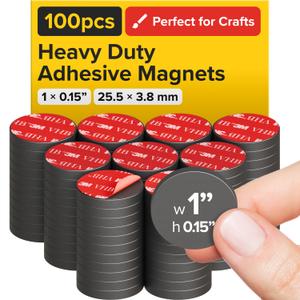 Strong Ceramic Round Magnets With Adhesive Backing (1x0.15"/25x4mm, 100 pcs) - Heavy Duty Sticky Magnets, Non-Corrosive, Versatile For Home, Office, Workshop, Whiteboard, Fridge And Hobby Use
