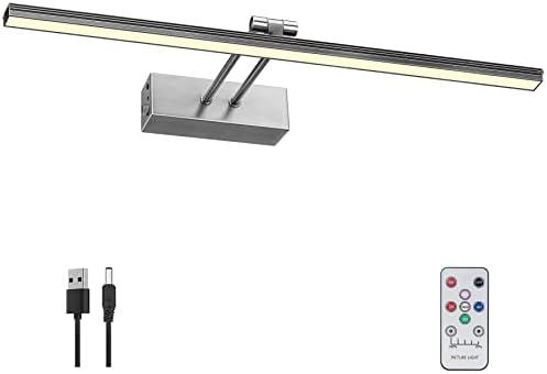 FUNCHDAY Picture Light,Battery Art Lights for Wall,Wireless Remote Painting Light with Timer and Dimmable,16”Metal Display Lighting for Artwork,Portrait,Gallery (Brushed Black)