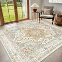 Washable Rugs 8x10 Area Rugs for Living Room,Rugs for Bedroom,Large Carpets,Ultra Soft Faux Wool Retro Dining Room Rug,Non Slip&Non-Shedding Low Pile Vintage Print Rug for Home Office,Turmeric (8' x 10' (Rectangular))