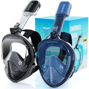 Greatever Full Face Snorkel Mask, Snorkeling Gear for Adults with Latest Dry Top Breathing System and Detachable Camera Mount, Foldable Snorkel Set for Family Snorkeling Trips, Anti-Fog & Anti-Leak