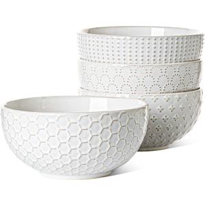 LE TAUCI Large Soup Bowl 42 OZ, Ceramic Kitchen Bowl Set for Soup, Pho, Chip, Pasta, Fruits, Salad, Noodle and Ramen- 7 Inch, Set of 4, Arctic white