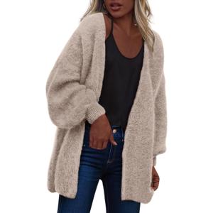 dowerme Women Open Front Cardigans Trendy Fall Long Sleeve Drop Shoulder Soft Knit Slouchy Sweater Winter Outerwear 2025 (M)