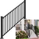 Transitional Handrails for Outdoor Steps- Wrought Iron, Secure, Weather and Rust Proof Hand Railing for Porches with Installation Kit, Non-Slip Banister Indoor, Outdoors Use (4 Feet, Black)