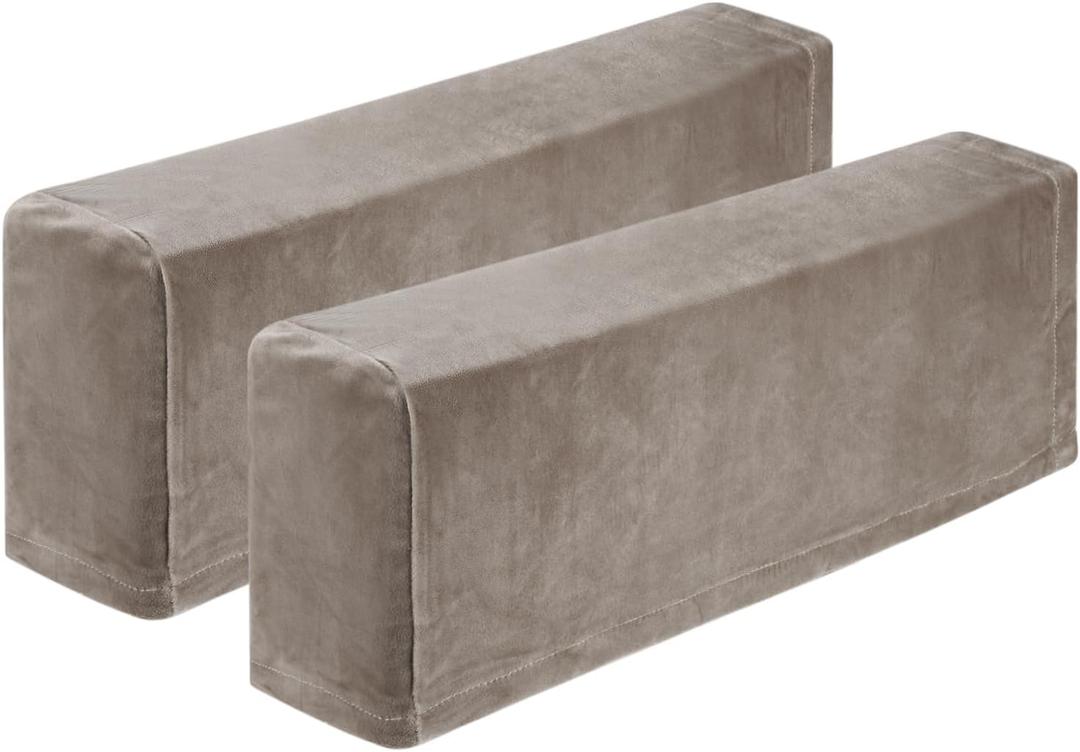 uxcell 2Pcs Stretch Armrest Covers, Polyester Soft Armchair Slipcovers Couch Recliner Arm Cover for Chair Sofa Protector, Khaki