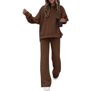 KIRUNDO Matching Sets Women Clothing Sweatsuits 2 Piece Outfit Sweat Set 2026 Spring Lounge Sets Airport Travel Tracksuit (Medium, Brown)