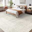 Living Room Rugs 10x14: Washable Moroccan Geometric Boho Rug Farmhouse Non Slip Stain Resistant Large Rug Low Pile Soft Carpet for Bedroom Dining Room Kids Room (Ivory Beige,10'x14')