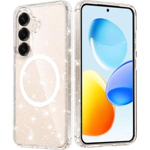 FNTCASE for Samsung Galaxy S25-Plus Case: S24-Plus Bling Sparkle Clear Magnetic Military Grade Drop Protection Anti Yellowing Glitter Cell Phone Cover - Rugged Shockproof Protective Transparent Cases