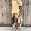 Women 2 Piece Lounge Set Summer Outfits Matching Clothing Oversized Tshirts Biker Short Fashion, Yellow (M)