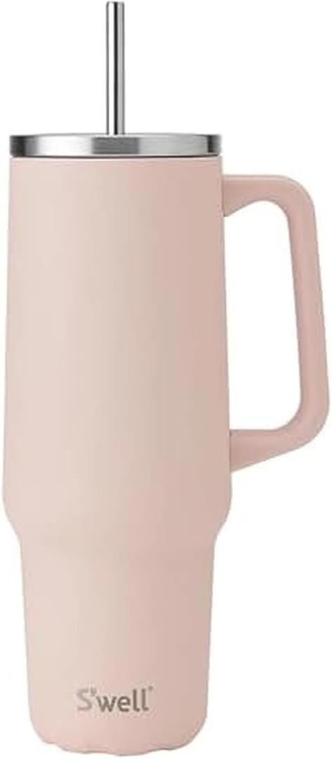 S'well Recycled Stainless Steel Tumbler XL with Straw and Handle, 40oz, Himalayan Salt, Triple Layered Vacuum Insulated Containers Keeps Drinks Cold for 50 hours and Hot for 10 Himalayan Salt, 40 Ounces