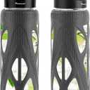 24 oz Glass Water Bottles with Silicone Sleeve and Flip Lid - Borosilicate Glass, Leakproof, BPA-Free, Perfect for Coffee, Tea and Water (Grey)