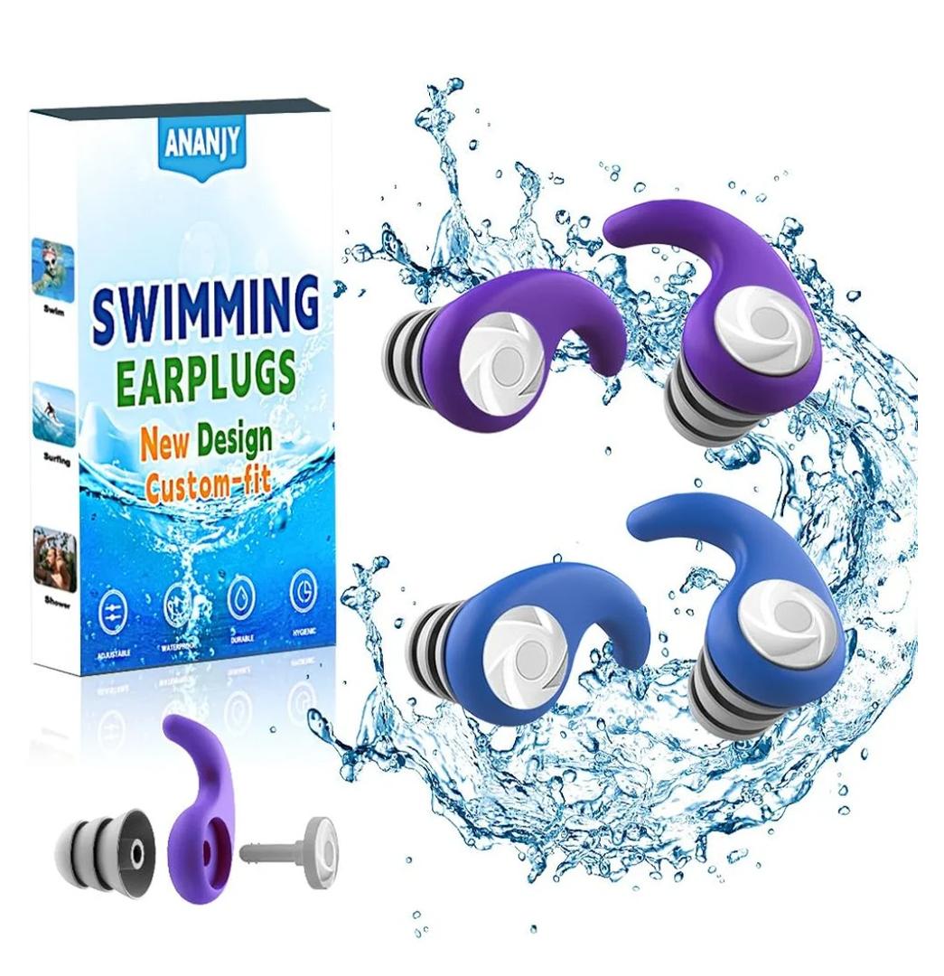 Waterproof Swimming Ear Plugs for Kids - 2 Pairs of Reusable Soft Silicone Swim Earplugs,Ear Protection for Children (4-12 Years Old) - Ideal for Surfing, Diving, Pool, Showering, and Water Sports