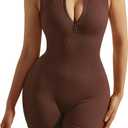 OMKAGI Women Seamless Zip Up Front One Piece Jumpsuits Shorts Racerback Tummy Control Workout Romper Sleeveless Yoga Bodycon