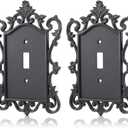 2 Pcs Gothic Coffin Light Switch Cover Black Outlet Covers Wall Plate Victorian Gothic Home Decor Baroque Vintage Rococo Design Plug Plate Vintage Interior Home Decor(Single Toggle 1)