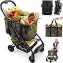 Triple Folding Shopping Grocery Cart, 75Lbs Collapsible Utility Cart with Removable Basket & Universal Wheels, Compact Lightweight Portable Personal Shopping Carts for Groceries, Luggage etc.