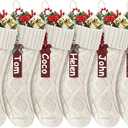 Christmas Stockings 18 Inches,Long Knitted Stocking with Name Tags, Christmas Decoration Hanging Stockings Fireplace Xmas Tree Ornaments for Home Family (6p-white-gj)