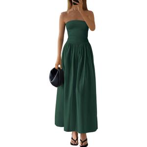 PRETTYGARDEN Women 2026 Summer Elegant Strapless Maxi Dress Tube Top Dress A Line Flowy Long Wedding Party Cocktail Dresses (Green, XXL)