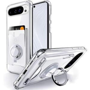 Shields Up for Pixel 10 Pro XL Case, Minimalist Wallet Case with Card Holder [3 Cards] and Ring Kickstand/Stand, [Drop Protection] Slim Protective Cover for Google Pixel 10 Pro XL - Clear