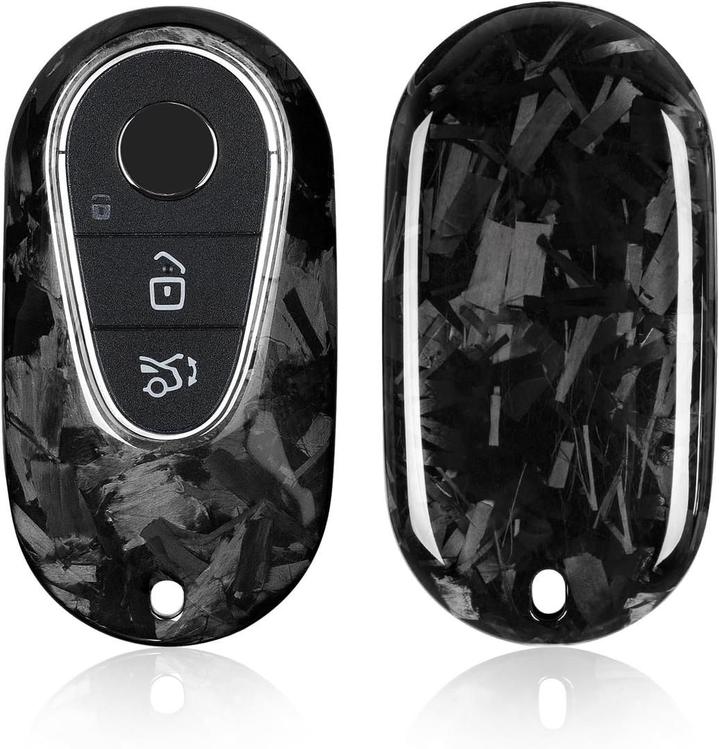 T-carbon Key Fob Cover Compatible with Mercedes Benz Key fob Cover EQS, EQE, S580, S500, C300, C Class, S Class, G Class, E Class, Real Carbon Fiber Key Case,Forged Black