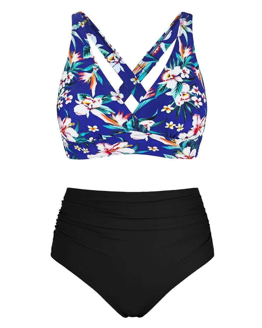 DooMoni Bikini Sets for Women High Waisted Tummy Control 2 Piece Swimsuit (Blue, XL)