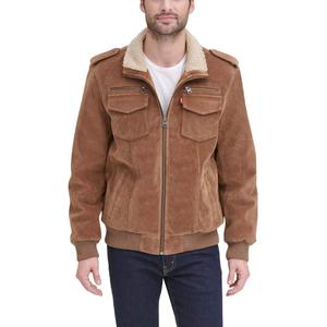 Levi's Men's Leather Sherpa Aviator Bomber Jacket, Cognac Faux Suede, X-Large