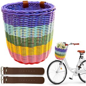 Pretty Cute Kids Bike Basket Front,Rainbow Bicycle Basket for Girls (9inch)